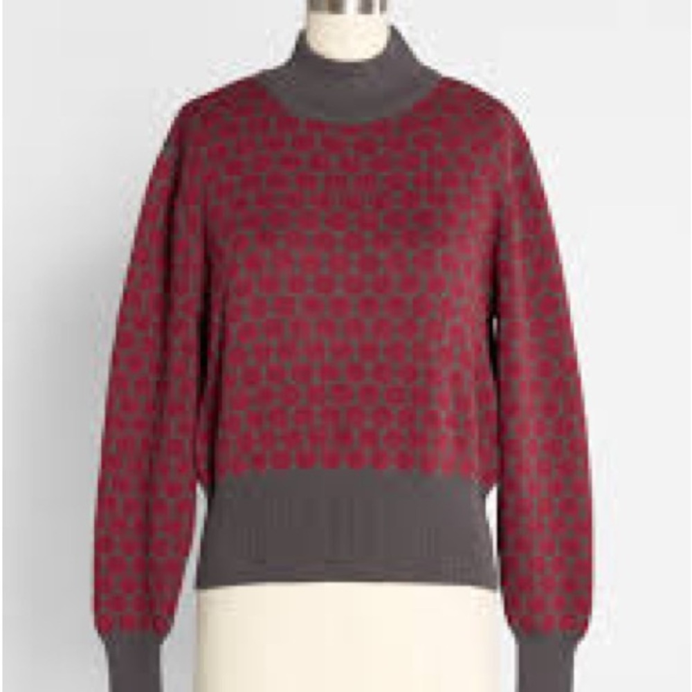ModCloth Spherical Miracle Gray and Red Patterned Women's Sweater -Large